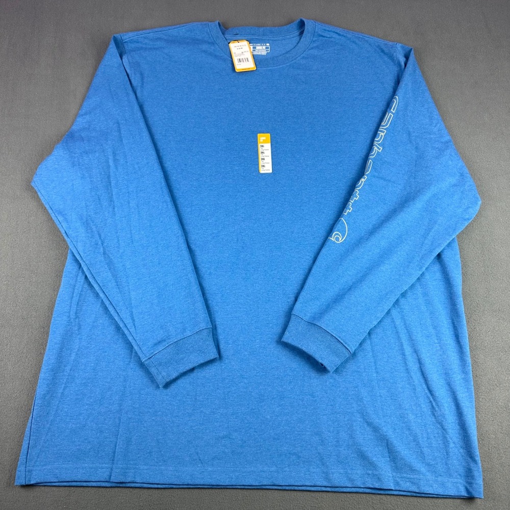 Carhartt Mens 3XL Tall Blue Loose Fit Heavyweight Long Sleeve Logo Shirt K231